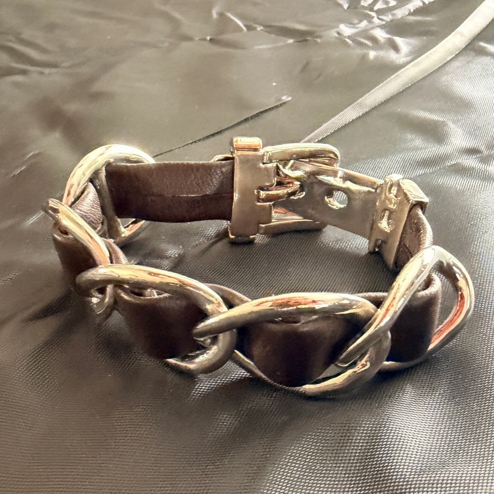 Brown Leather and Silver Chain Link Bracelet